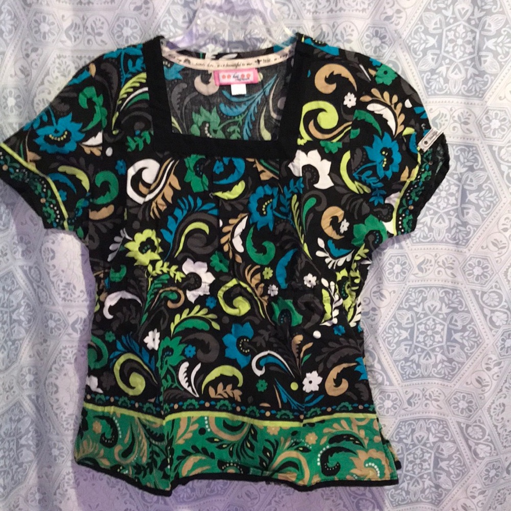 Scrub top teal floral
